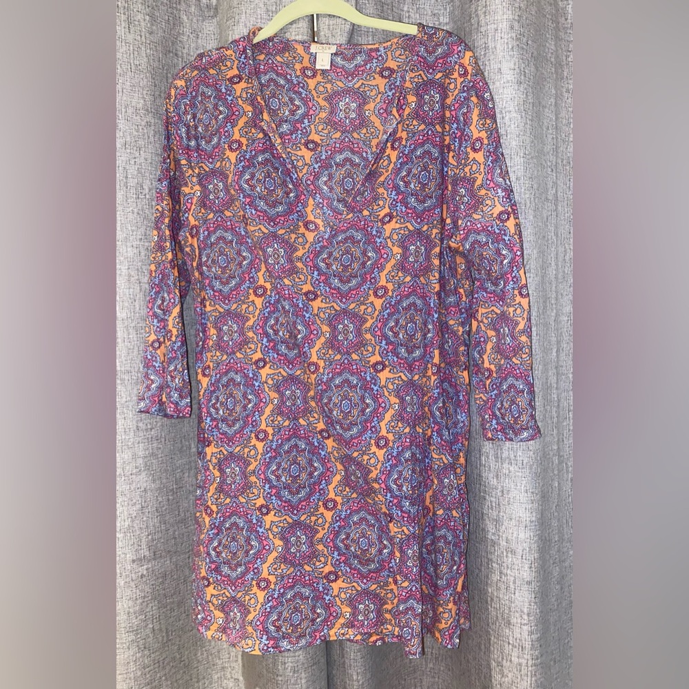 J Crew Long Tunic Top Paisley Multicolored Pink Orange